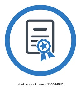 Certified Diploma vector icon. Style is bicolor flat rounded symbol, smooth blue colors, rounded angles, white background.