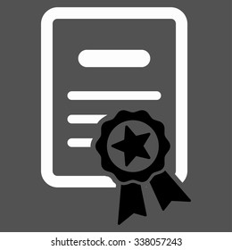 Certified Diploma vector icon. Style is bicolor flat symbol, black and white colors, rounded angles, gray background.