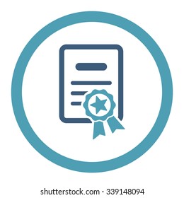 Certified Diploma vector icon. Style is bicolor flat rounded symbol, cyan and blue colors, rounded angles, white background.
