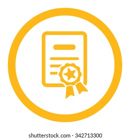 Certified Diploma vector icon. Style is flat rounded symbol, yellow color, rounded angles, white background.