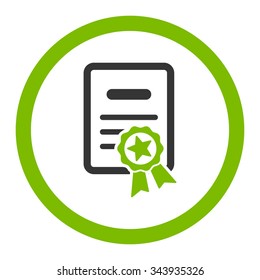 Certified Diploma vector icon. Style is bicolor flat rounded symbol, eco green and gray colors, rounded angles, white background.