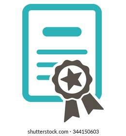 Certified Diploma vector icon. Style is bicolor flat symbol, grey and cyan colors, rounded angles, white background.