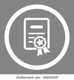 Certified Diploma vector icon. Style is flat rounded symbol, white color, rounded angles, gray background.