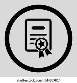 Certified Diploma vector icon. Style is flat rounded symbol, black color, rounded angles, light gray background.