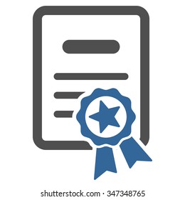 Certified Diploma vector icon. Style is bicolor flat symbol, cobalt and gray colors, rounded angles, white background.