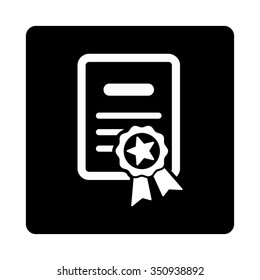 Certified Diploma vector icon. Style is flat rounded square button, white and black colors, white background.