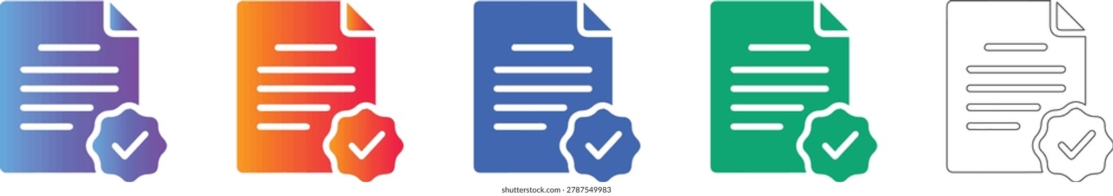 Certified Document Approval Icon Set vol 645