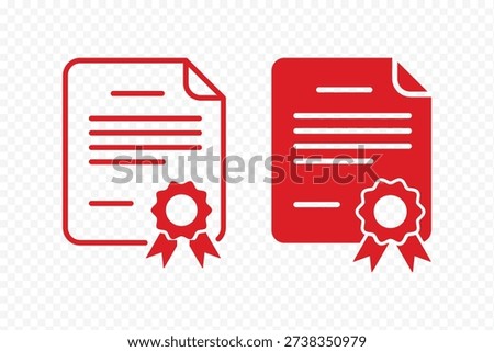 Certified Document Icons. Certificate File with Badge. Approved Certificate File Icons, Document with Ribbon Badge. verification verified document seal certificate authentication badge. Quality Stamp
