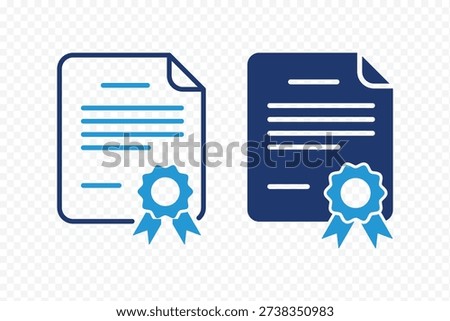 Certified Document Icons. Certificate File with Badge. Approved Certificate File Icons, Document with Ribbon Badge. verification verified document seal certificate authentication badge. Quality Stamp