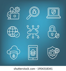 Certified Ethical Hacking icon set showing virus, exposing vulnerabilities, and hacker