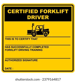 Certified Forklift Driver, paper and label vector