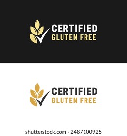 Certified gluten free logo or gluten free label vector isolated. Certified Gluten free logo or seal for healthy diet products. Gluten free logo or stamp for diet support products.