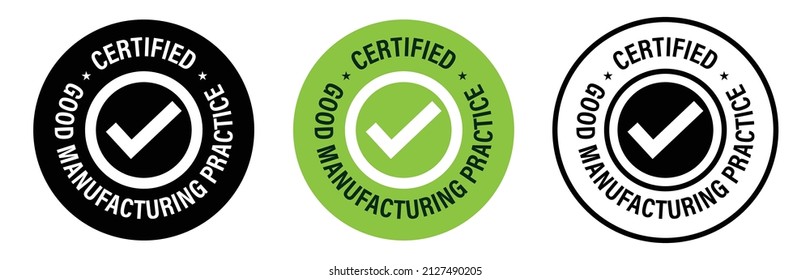 conjunto de iconos vectoriales de buena fabricación certificados, GMP certificado