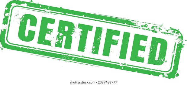 Certified green stamp vector design grunge on transparent background. Certification quality rectangle realistic icon label tag.