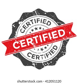 Certified Grunge Stamp Vector Round Vintage Badge with Red Ribbon