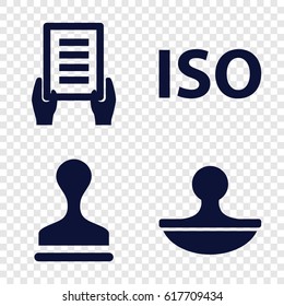 Certified icons set. set of 4 certified filled icons such as holding document, stamp
