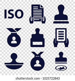 Certified icons. set of 9 editable filled certified icons such as stamp, medal, holding document