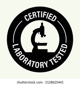 sello vectorial "certificado, probado en laboratorio" con microscopio