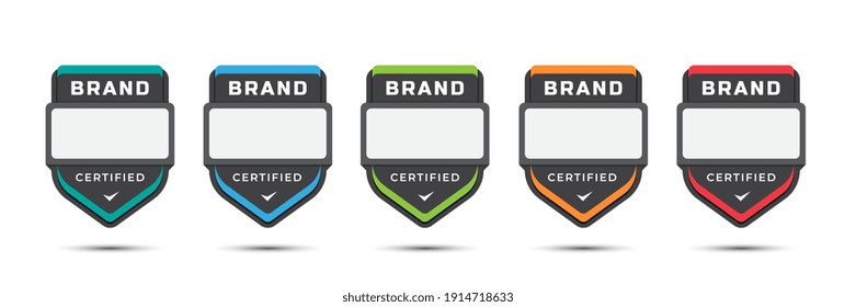 Certified logo badge for company brand, gaming levels, corporate license, training criteria, with shield label design. Vector illustration colorful icon template.
