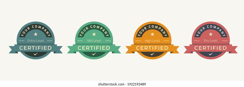 Certified logo badge with ribbon templates. Digital Certification emblem with vintage concept design. Vector illustration.