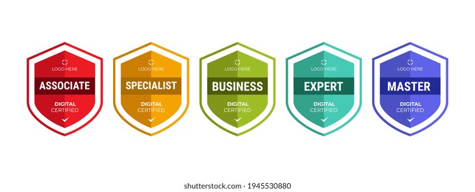 Certified logo badge shield design for company training badge certificates to determine based on criteria. Set bundle certify with colorful security vector illustration. - Shutterstock ID 1945530880