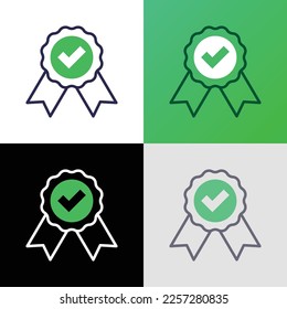 Certified medal with check mark. Accredited, guarantee, quality symbol. Thin line icon. Modern vector illustration.