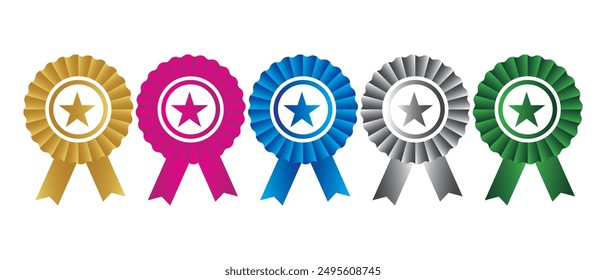 Certified, medal, and coloring  round badge icon set vector. flat style Badge icon set isolated on white background.