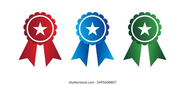 Certified, medal, and coloring  round badge icon set vector. flat style Badge icon set isolated on white background.