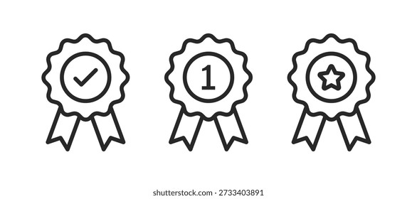 Certified medal icon check mark symbol, premium quality icon sign. Award icon. Premium quality label line icon