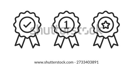 Certified medal icon check mark symbol, premium quality icon sign. Award icon. Premium quality label line icon