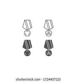 Certified medal icon. Line and solid icon style. Achievement champion award, outline style pictogram. Award Medal with star in center illustration isolated on white. Sport sign for mobile concept.
