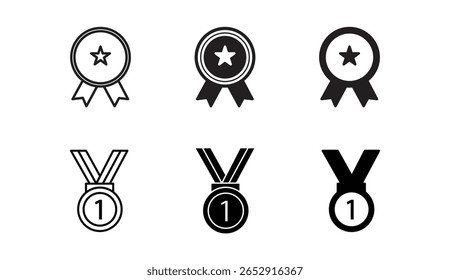 Certified medal icon set: Collection of approval badges with check symbols, representing certification and authorization. Stock vector design. Vector illustration .