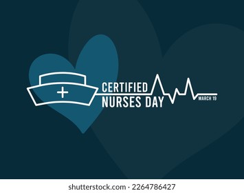 Certified Nurses Day. March 19. Nurse hat line icon. Heartbeat line icon. Love icon. Poster, banner, card, background. Eps 10.