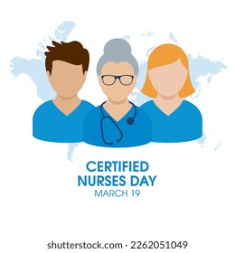 Certified Nurses Day vector illustration. Male and female nurses in blue uniform drawing. Man and woman nurses icon set vector. Every March 19. Important day