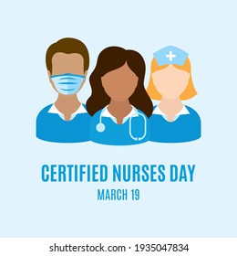 Certified Nurses Day Vector. Male And Female Nurses In Blue Uniform Vector. Man And Woman Nurses Icon Set Vector. Certified Nurses Day Poster, March 19. Important Day