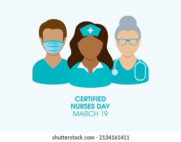 Certified Nurses Day vector. Male and female nurses in medical uniform vector. Man and woman nurses avatar icon set vector. Certified Nurses Day Poster, March 19. Important day