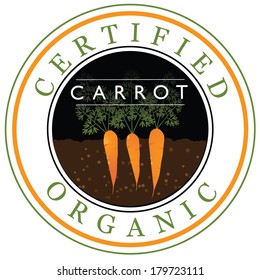 Certified Organic carrot stamp EPS 10 vector, grouped for easy editing. No open shapes or paths.