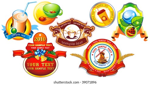 Certified organic decorative labels or sticker collection for products - graphic illustration. Shiny Control Ecology Set of design element, vector labels for quality warranty