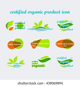 Certified organic product icons set. On grey background.