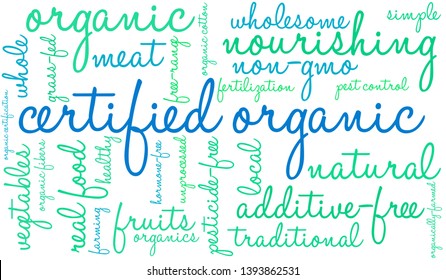 Certified Organic word cloud on a white background. 