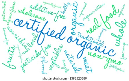 Certified Organic word cloud on a white background. 