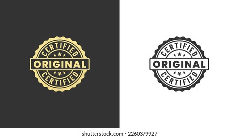 Certified Original Label or Original Certified Stamp Vector on White and Black Background. original product label for packaging. original product label or stamp vector.