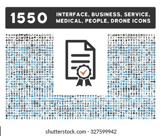 Certified and other web interface, business tools, people poses, medical service vector icons. Style is flat symbols, bicolored, rounded angles, white background.