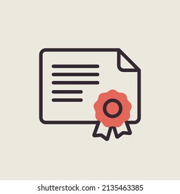 Icono de esquema aislado certificado. Signo de área de trabajo. Símbolo gráfico para el diseño del sitio web, logotipo, aplicación, interfaz de usuario. Ilustración del vector, EPS10.