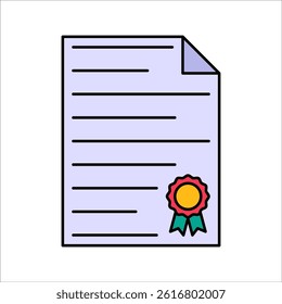 Certified Paper Flat design style, document with ribbon badge, indicating certification or license, suitable for admin graphics and compliance projects