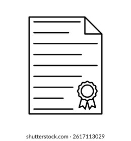 Certified Paper Outline style, document with ribbon badge, indicating certification or license, suitable for admin graphics and compliance projects