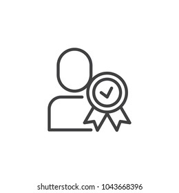 Certified person outline icon. Approved user linear style sign for mobile concept and web design. Man with medal simple line vector icon. Symbol, logo illustration. Pixel perfect vector graphics - Shutterstock ID 1043668396