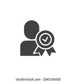Certified person vector icon. Approved user filled flat sign for mobile concept and web design. Man with medal simple solid icon. Symbol, logo illustration. Pixel perfect vector graphics - Shutterstock ID 1045145650