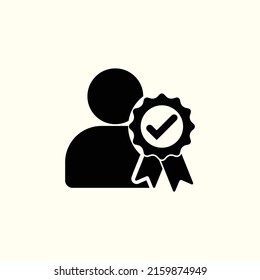 Certified person vector icon. Approved user filled flat sign for mobile concept and web design. Man with medal simple solid icon. Symbol, logo illustration.