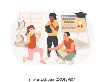 Certified personal trainer isolated cartoon vector illustrations. Student becoming personal trainer, bodybuilding workout, healthy and active lifestyle, vocational school vector cartoon.